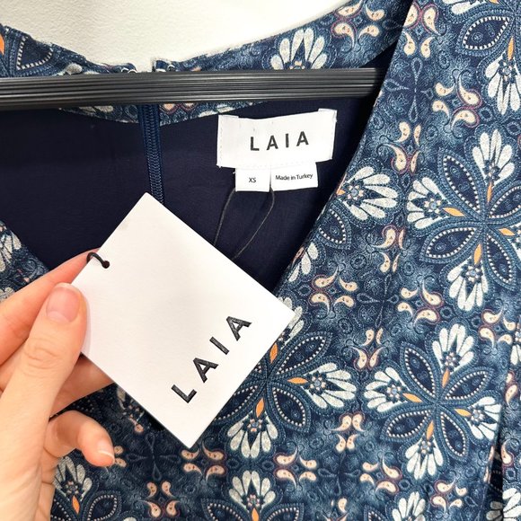 Anthropologie LAIA Norma Wide Leg Tie Waist Jumpsuit in Blue Floral Motif Print - Picture 6 of 17